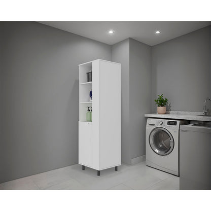 White Cleaning Supplies Cabinet with Shelf and Tall Door