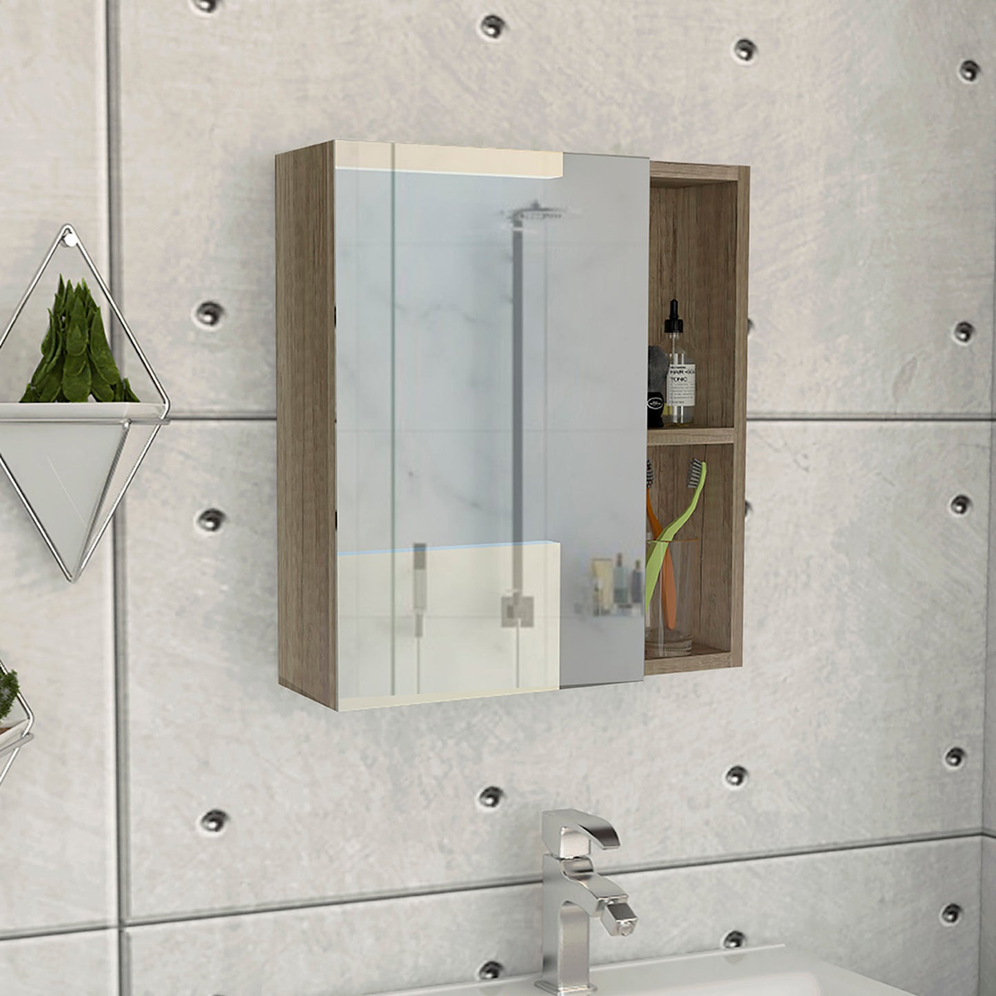 Labelle Medicine Cabinet With Mirror, Five Internal Shelves, Single Door -Pine