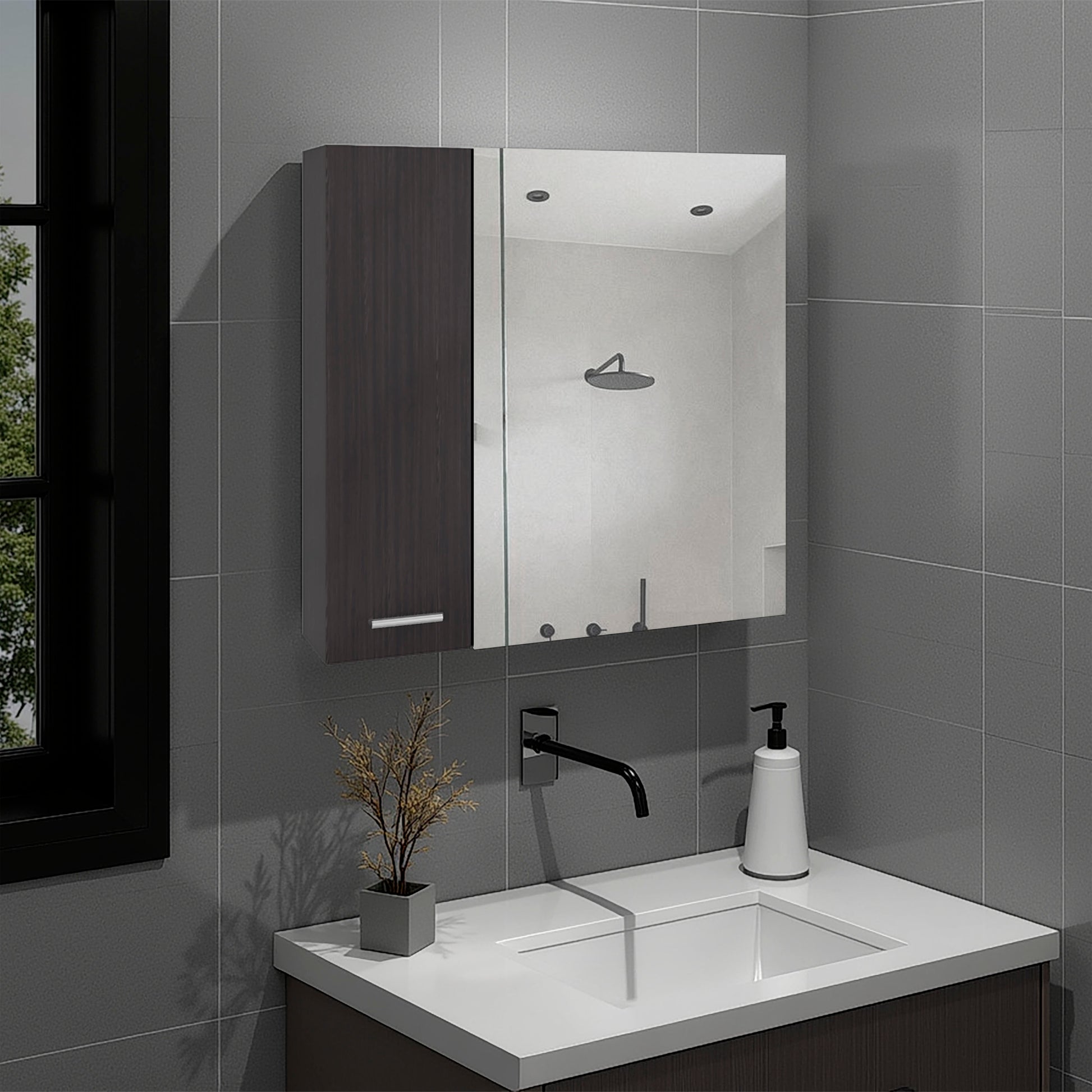 Sines Mirror Medicine Cabinet with Double Door, Four Interior Shelves, Humidity-Resistant Bathroom Storage, Wall Mounted Organizer for Toiletries, Essentials and Daily Use Items.