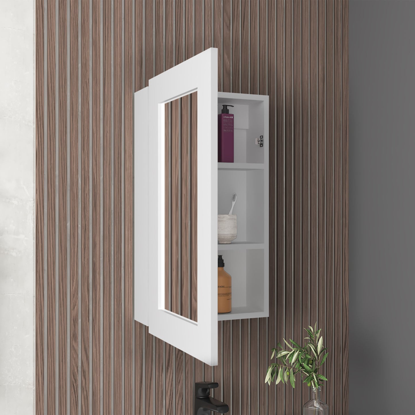 White Bathroom Storage Cabinet with Mirror - 15.3"W