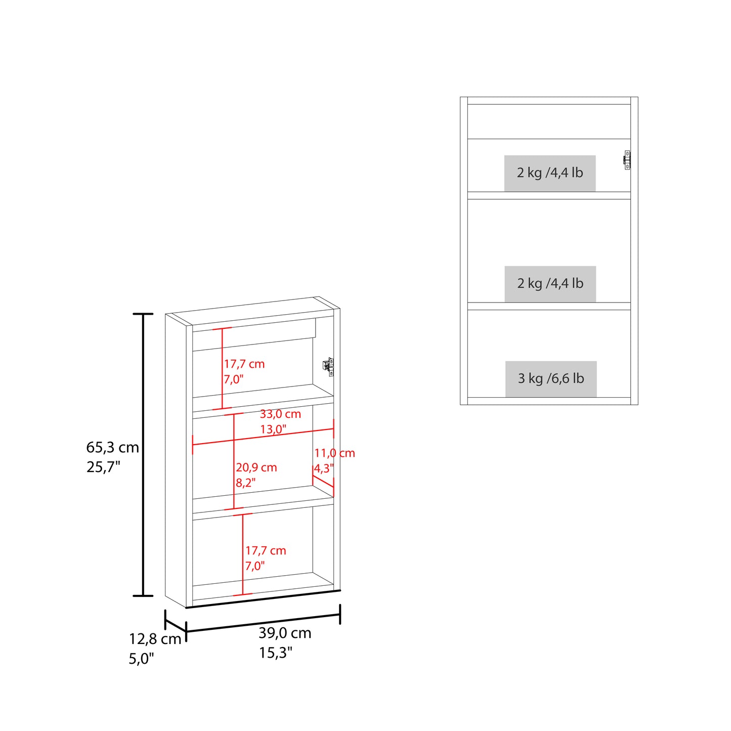 White Bathroom Storage Cabinet with Mirror - 15.3"W