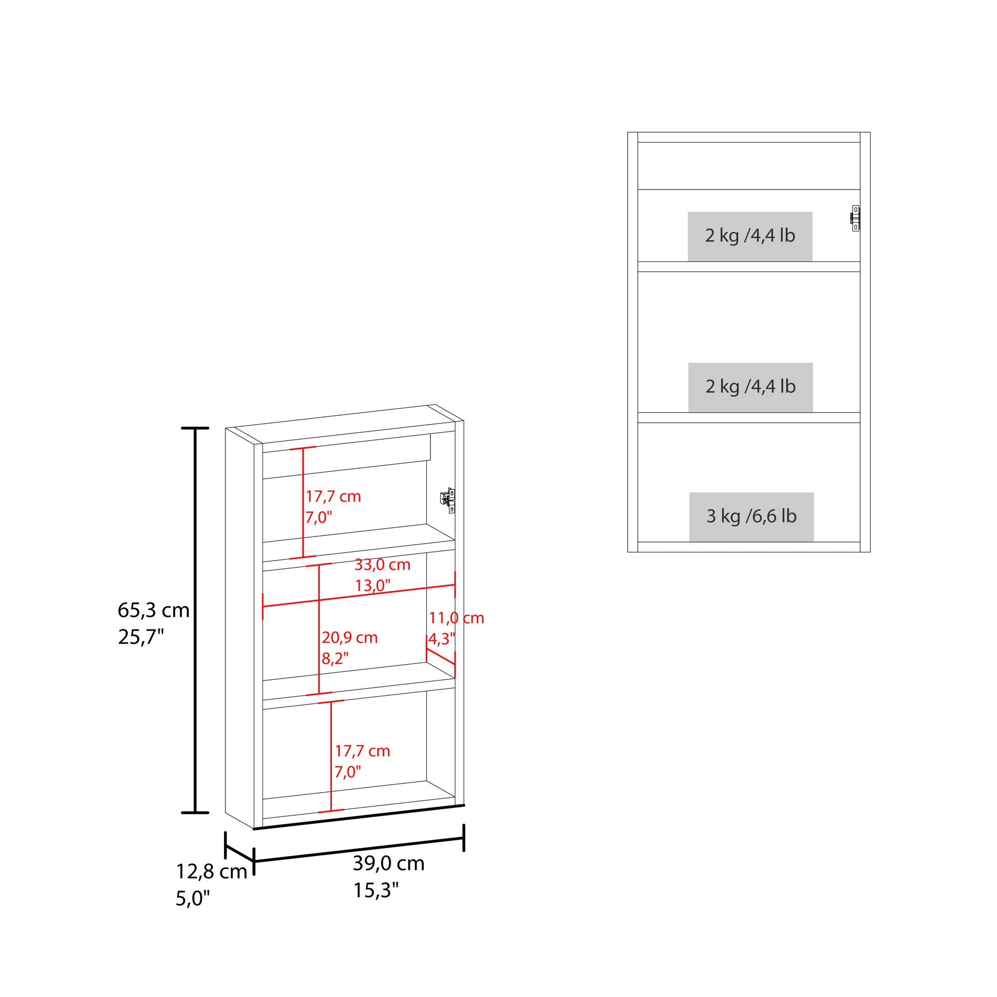 White Bathroom Storage Cabinet with Mirror - 15.3"W