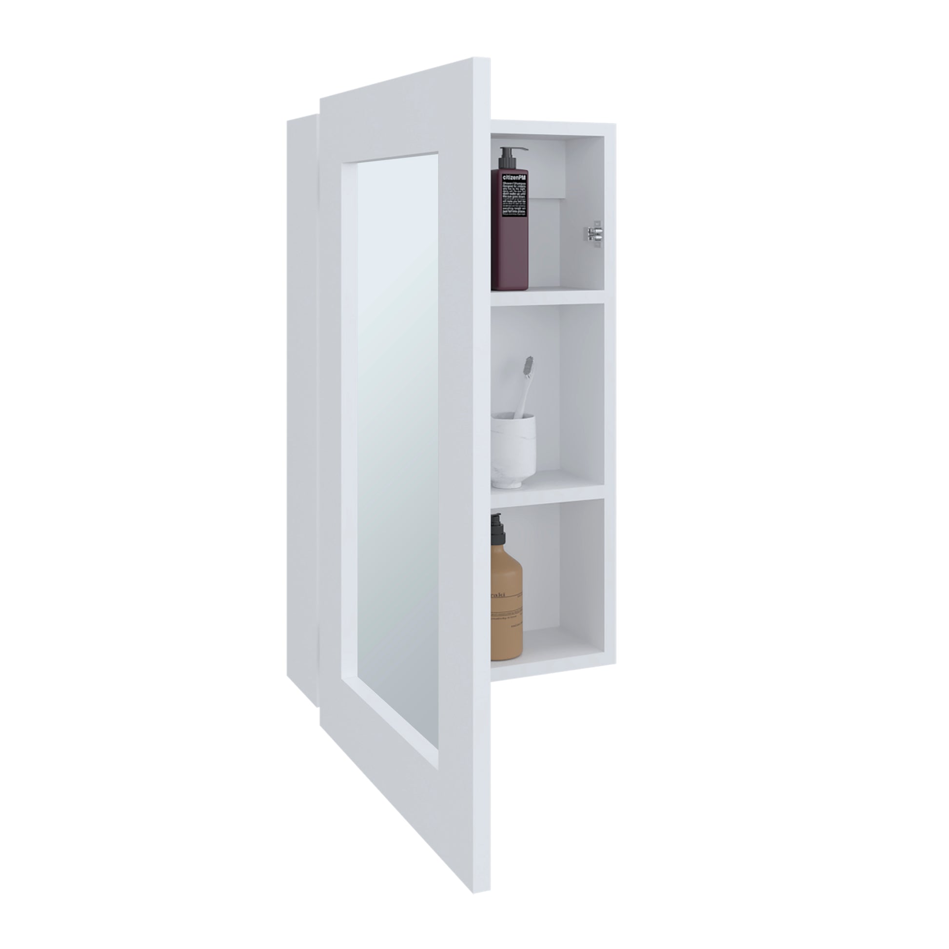 White Bathroom Storage Cabinet with Mirror - 15.3"W
