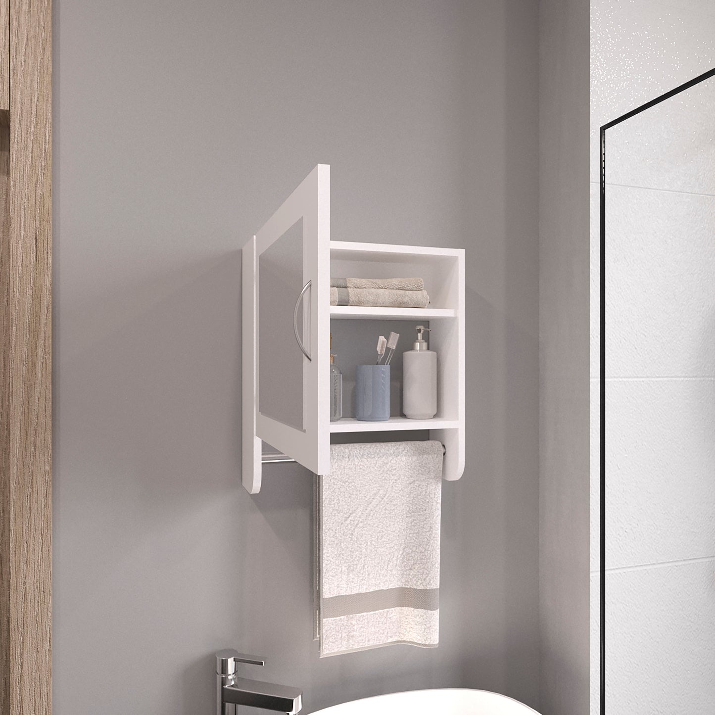 White Bathroom Storage Cabinet with Shelves
