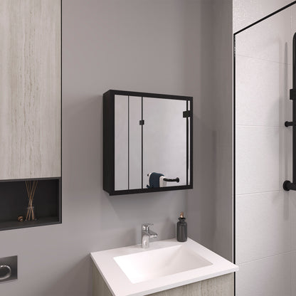Duma 21.1" H x 19.7" W Mirror Medicine Cabinet, One door with Four interior Shelves for Bathroom, Kitchen Black