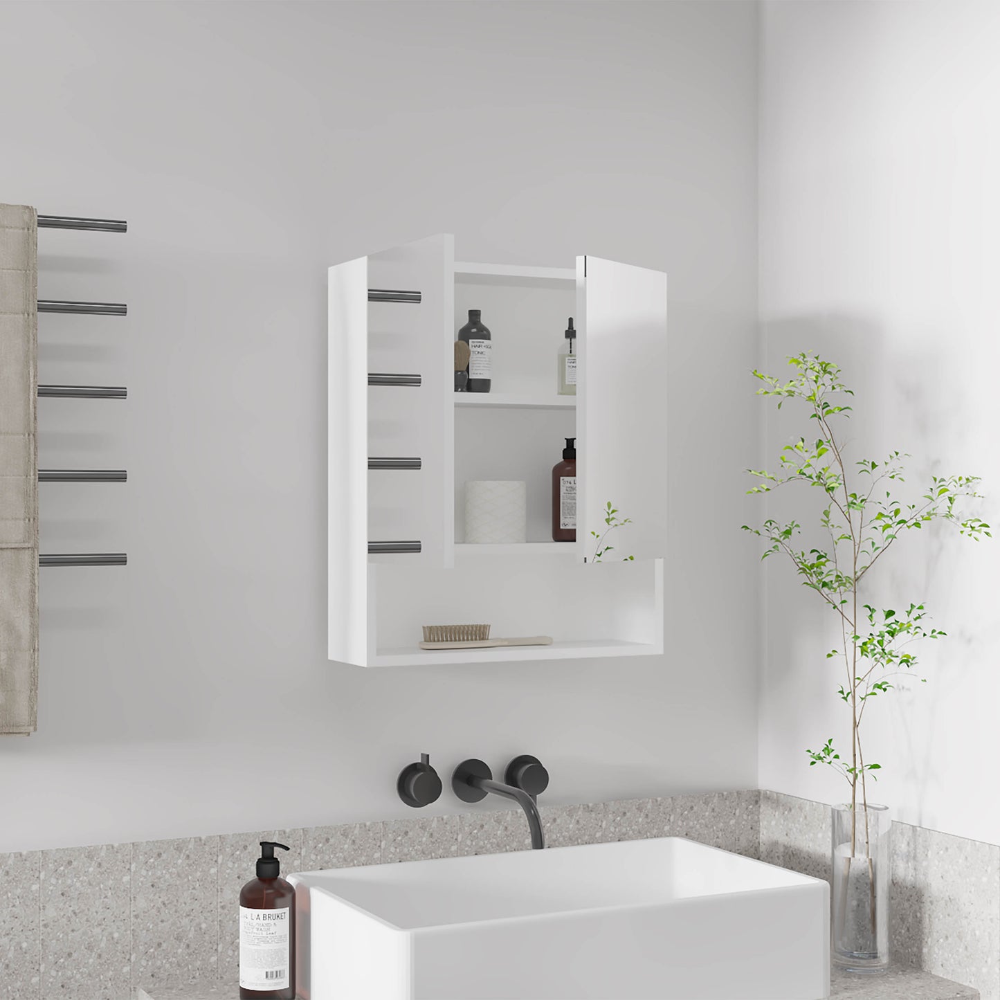 White Bathroom Medicine Cabinet with 2 Doors & 3 Shelves