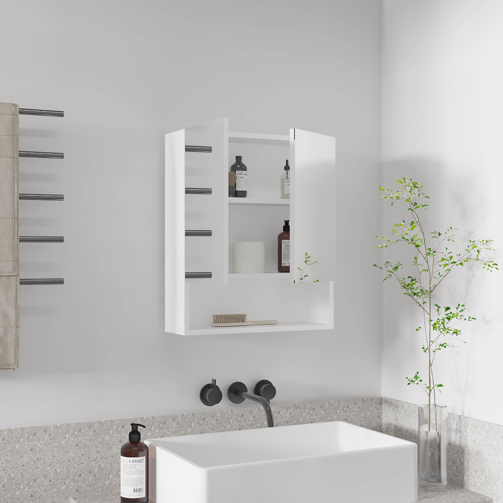 White Bathroom Medicine Cabinet with 2 Doors & 3 Shelves