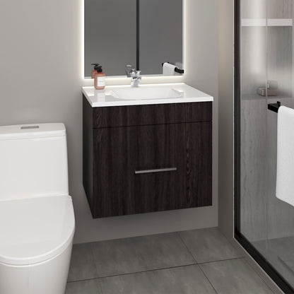 One door Batroom Vanity Hatta, Two Drawers and Open Shelf, Includes Hardware, Black