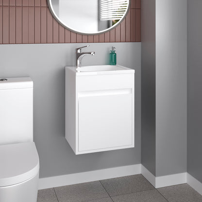Furman Wide Floating Bathroom Vanity, Resin Sink Compact Wall-Mounted Design With One Door Cabinet, White