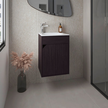 Bethel Floating Wide One-Door Vanity With Resin Sink And Two Shelves, Bathroom Storage, Black