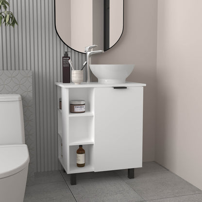Allegra Floating Vessel Sink Bathroom Vanity, Double Doors, And Storage Shelf, White