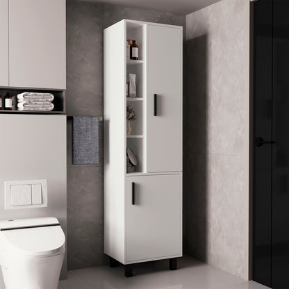 Stanton Tall Storage Cabinet With Two Doors And Three Open Shelves, White