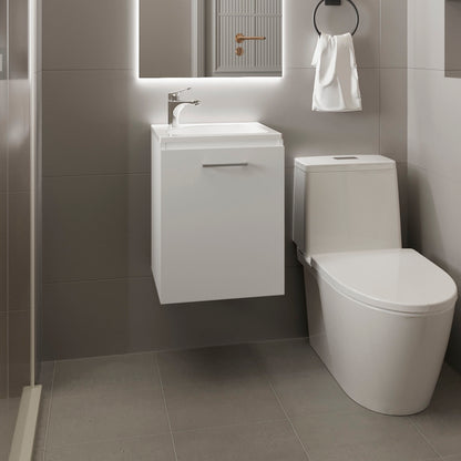Saju Floating, Wide One-Door Cabinet Vanity, With Resin Sink And One Shelf, Bathroom Storage, White