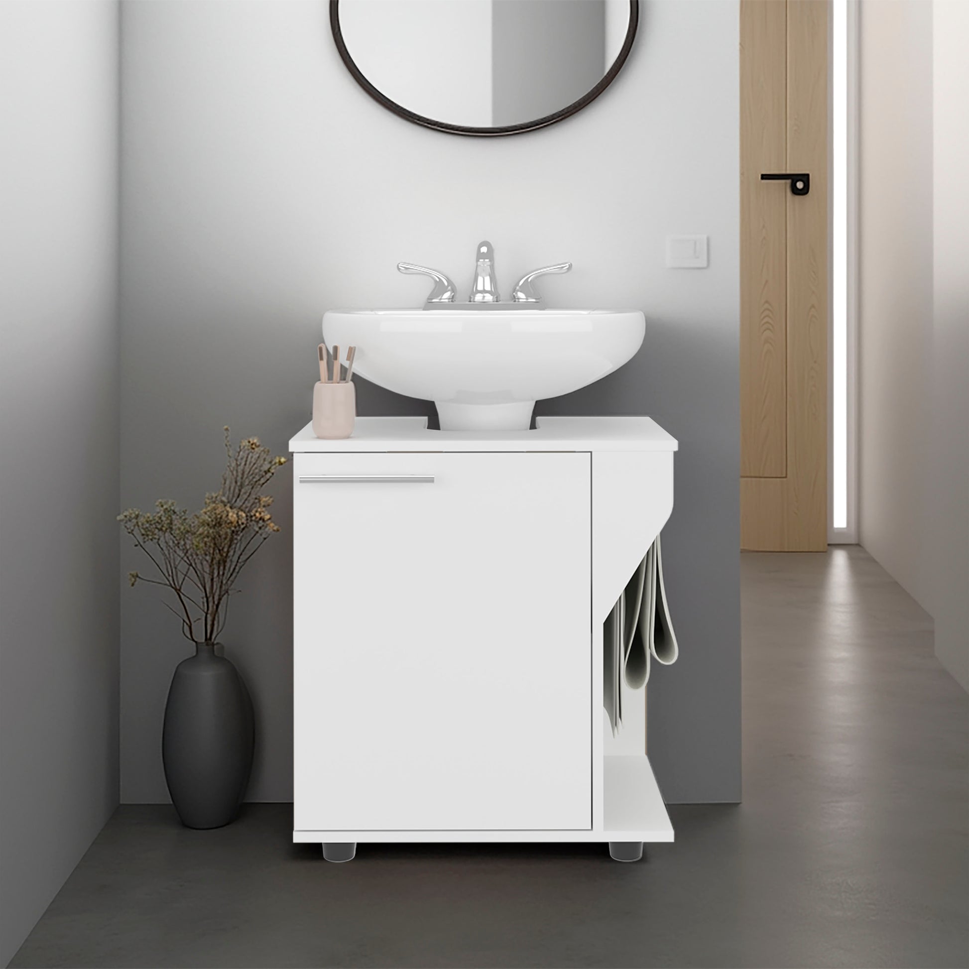 Phillips Under Sink Cabinet, Double Door Storage with Open Back for Pipes, Wide Unit, Freestanding Cabinet