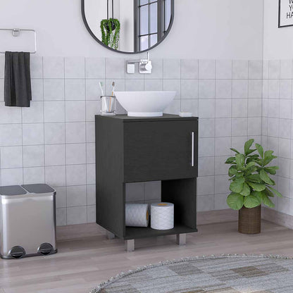 Gouda 18" Single Bathroom Vanity, One Open Shelf, Single Door Cabinet -Black