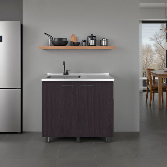 Napoles 2 Utility Sink with Cabinet, Stainless Steel Countertop, Interior Shelf - Wenge