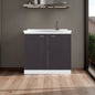Napoles Utility Sink with Faucet Inclued and Integrated Stainless Steel Counter top, Freestanding cabinet with two doors, Metal Handles and Two interior shelves, Black & White Print