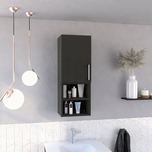 Medicine Cabinet Jozz, Two External Shelves, Metal Handle, Single Door, Black Wengue Finish