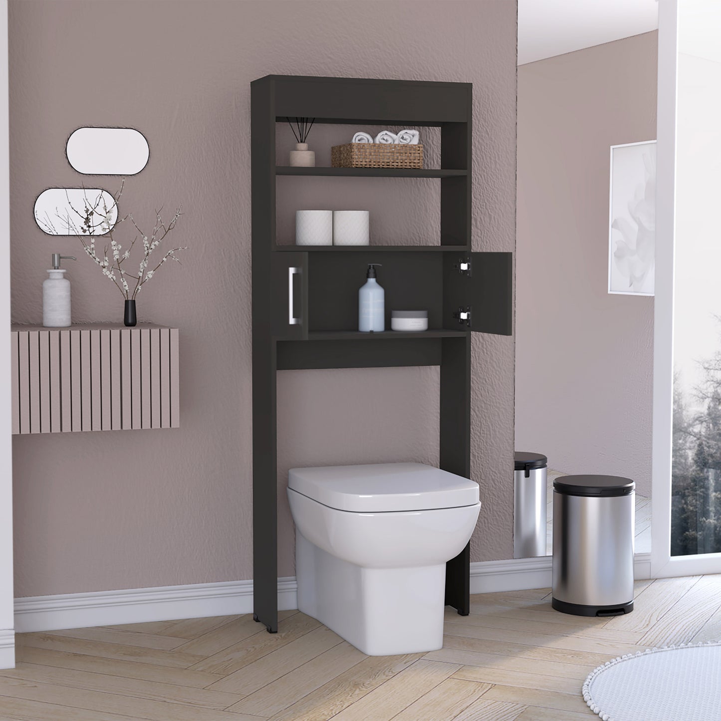 Black Over The Toilet Storage Cabinet - 24.5" W