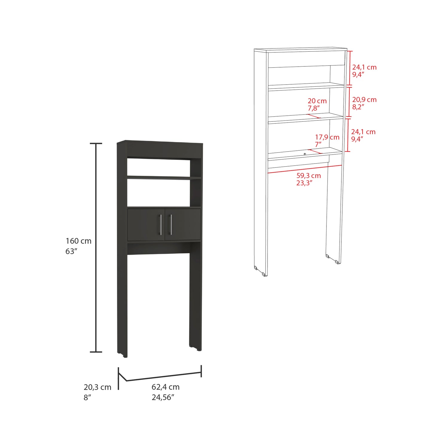 Black Over The Toilet Storage Cabinet - 24.5" W