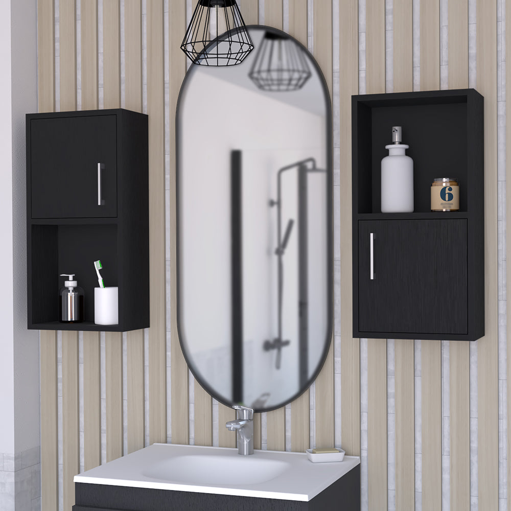 Black Bathroom Storage Cabinet Set - 2 Cabinets