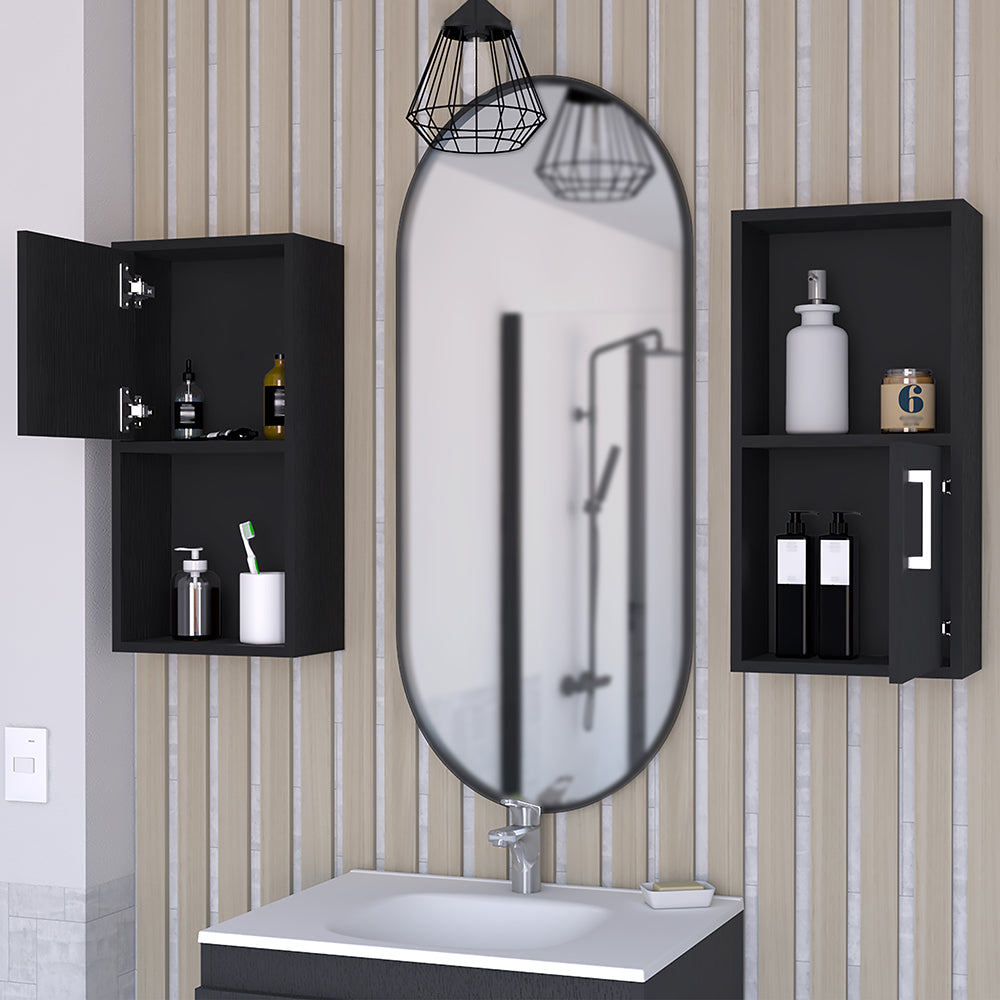 Black Bathroom Storage Cabinet Set - 2 Cabinets