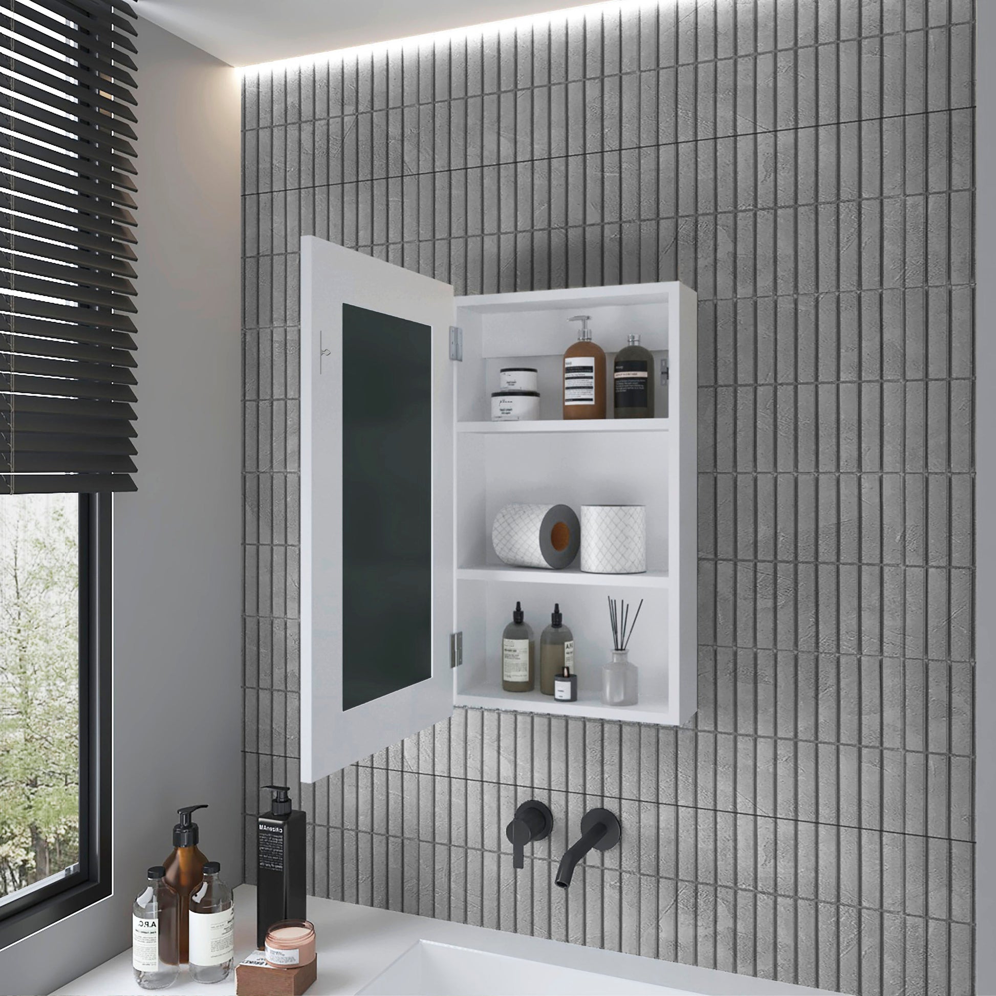 White Bathroom Storage Cabinet with Mirrored Door
