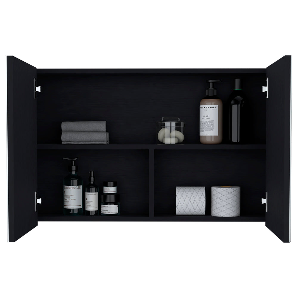 Black Bathroom Storage Cabinet with Mirrored Doors