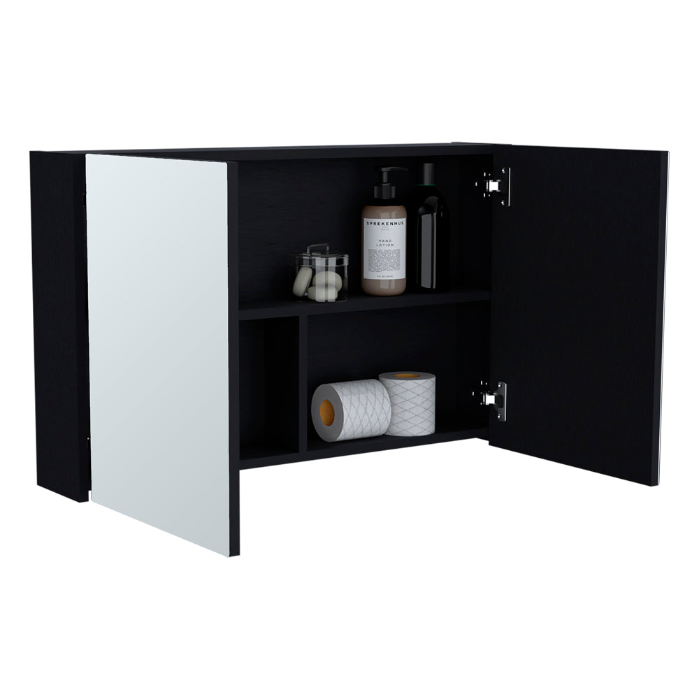 Black Bathroom Storage Cabinet with Mirrored Doors