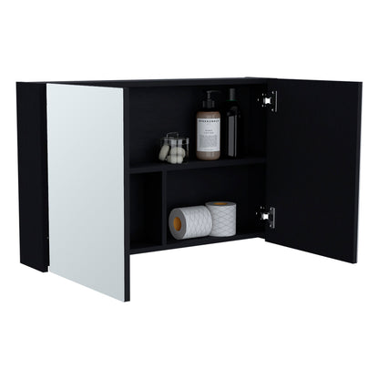 Black Bathroom Storage Cabinet with Mirrored Doors