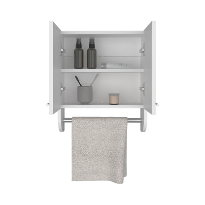 White Bathroom Storage Cabinet with Towel Rod