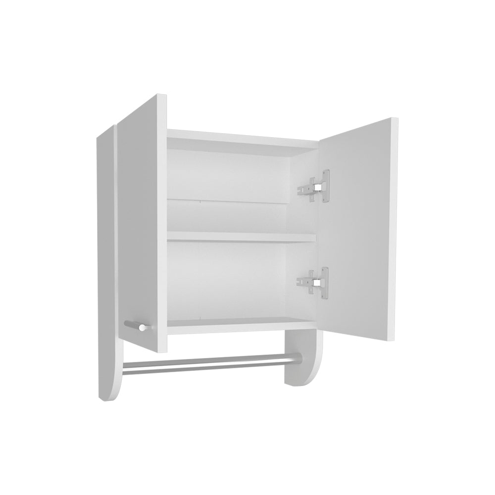 White Bathroom Storage Cabinet with Towel Rod