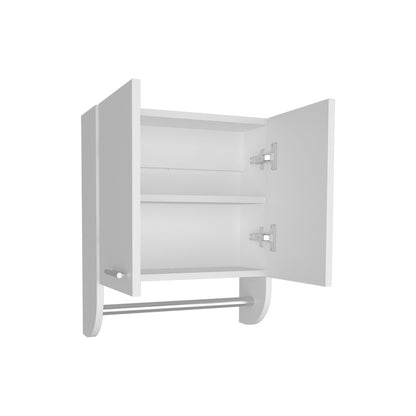 White Bathroom Storage Cabinet with Towel Rod