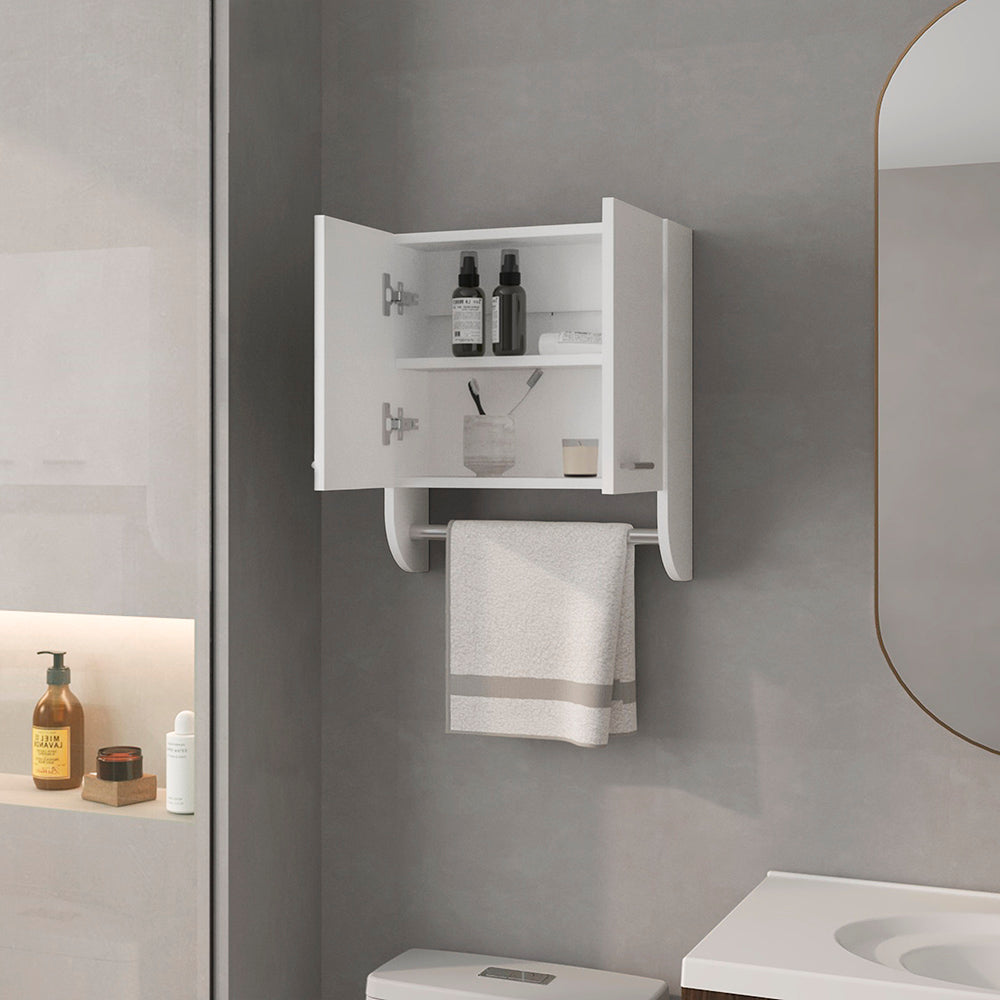 White Bathroom Storage Cabinet with Towel Rod