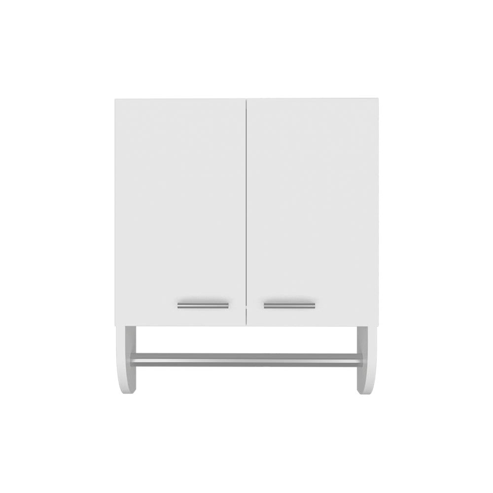 White Bathroom Storage Cabinet with Towel Rod