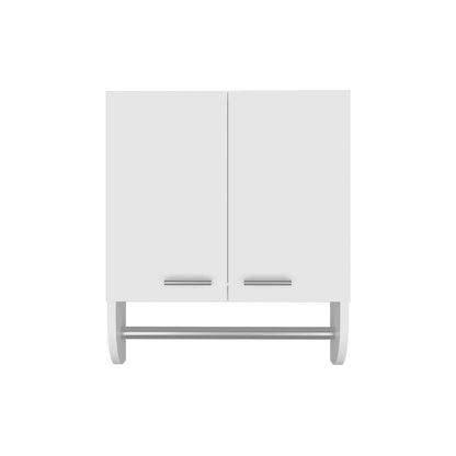 White Bathroom Storage Cabinet with Towel Rod