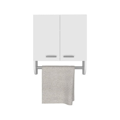 White Bathroom Storage Cabinet with Towel Rod