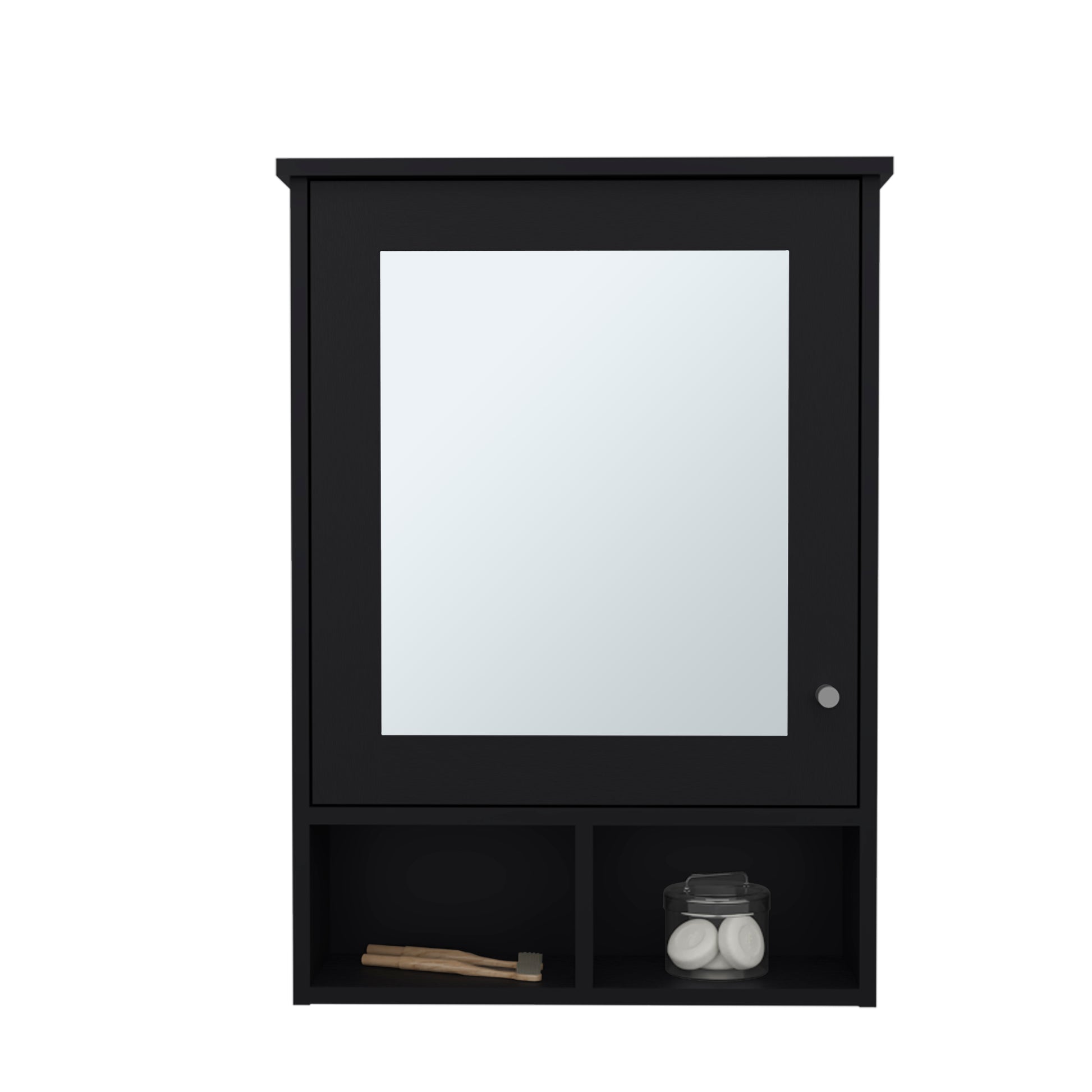 Black Bathroom Storage Cabinet with Mirror - 6.6 x 20.9 x 29"