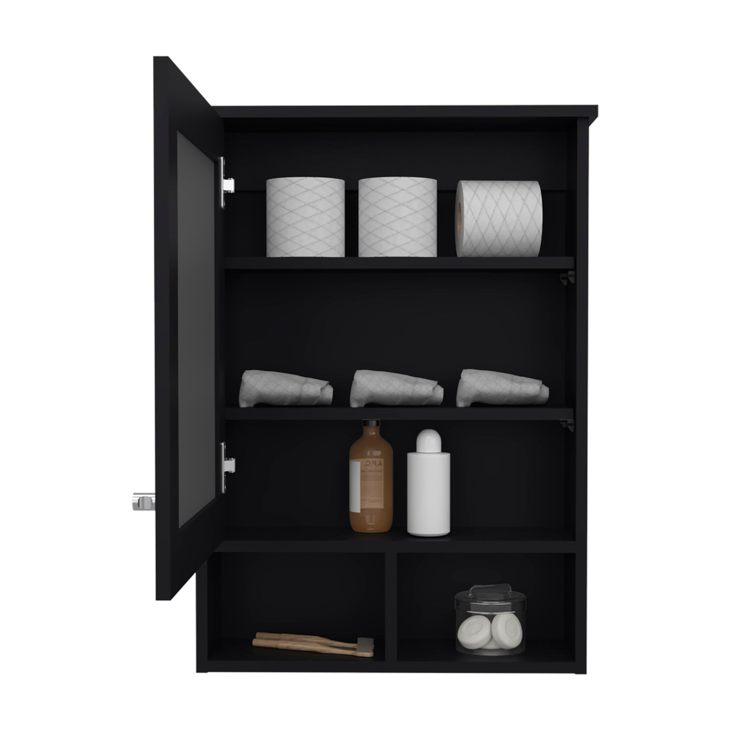 Black Bathroom Storage Cabinet with Mirror - 6.6 x 20.9 x 29"