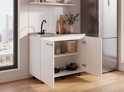 White Particle Board Utility Sink Cabinet for Kitchen Storage