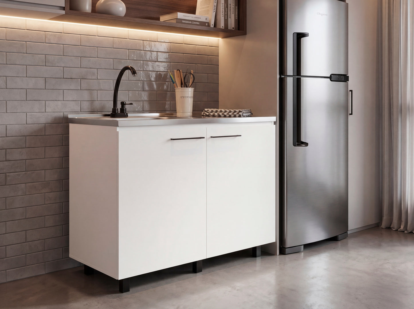 White Particle Board Utility Sink Cabinet for Kitchen Storage
