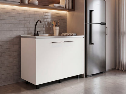 White Particle Board Utility Sink Cabinet for Kitchen Storage
