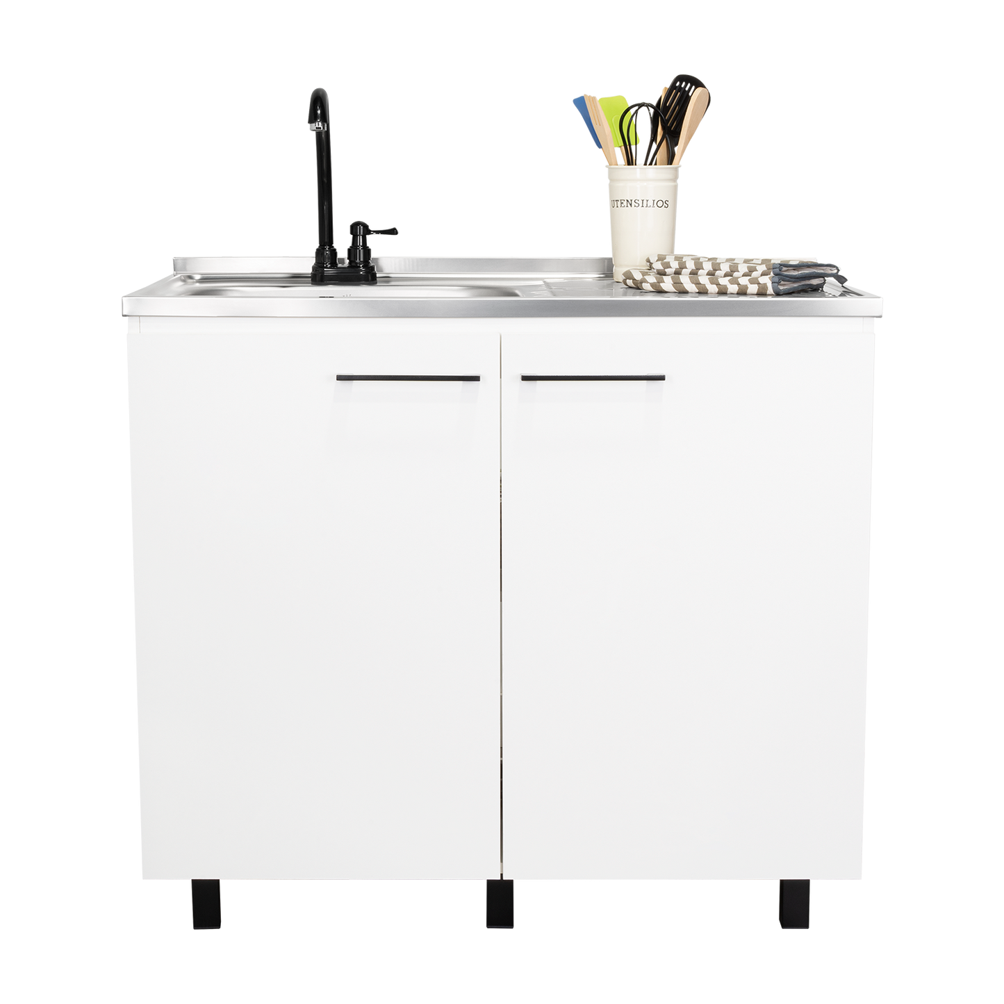 White Particle Board Utility Sink Cabinet for Kitchen Storage