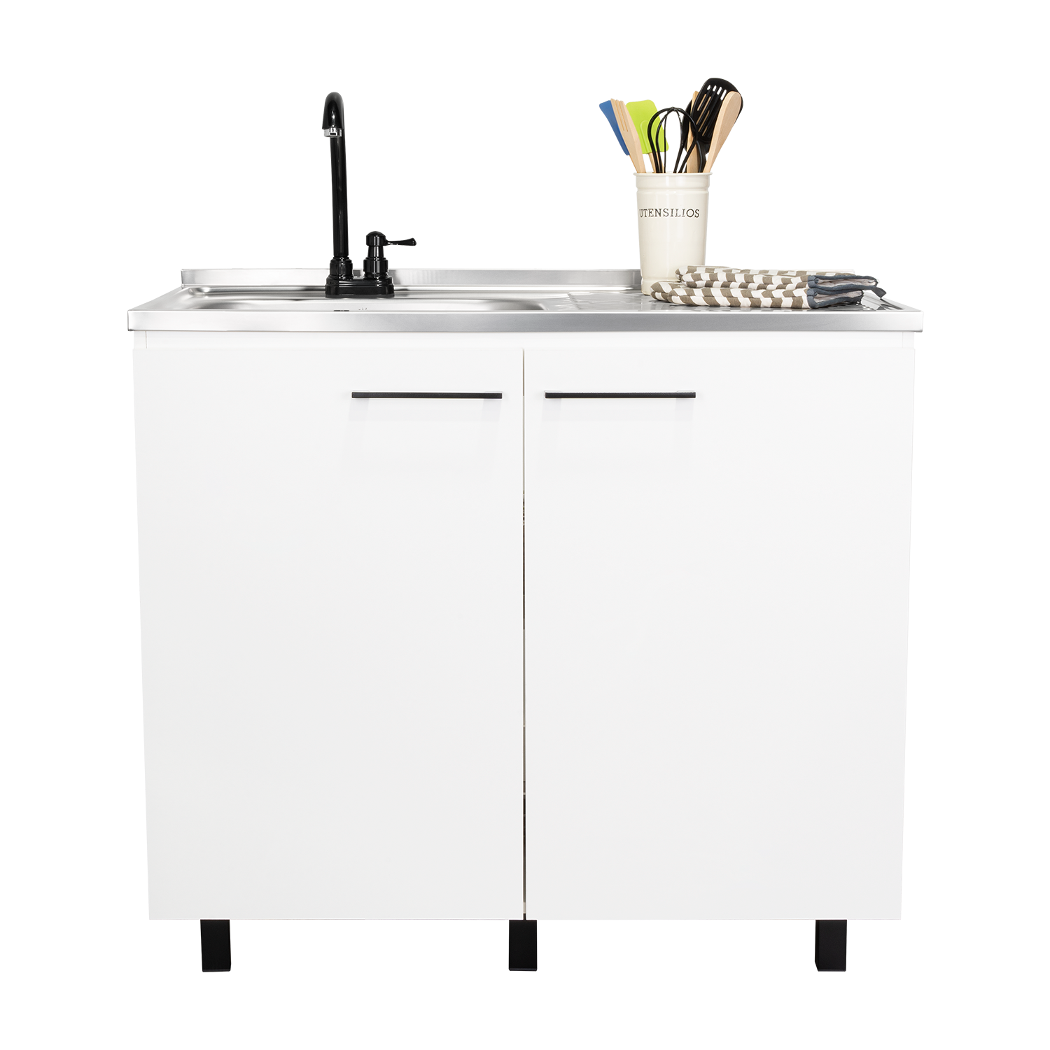 White Particle Board Utility Sink Cabinet for Kitchen Storage
