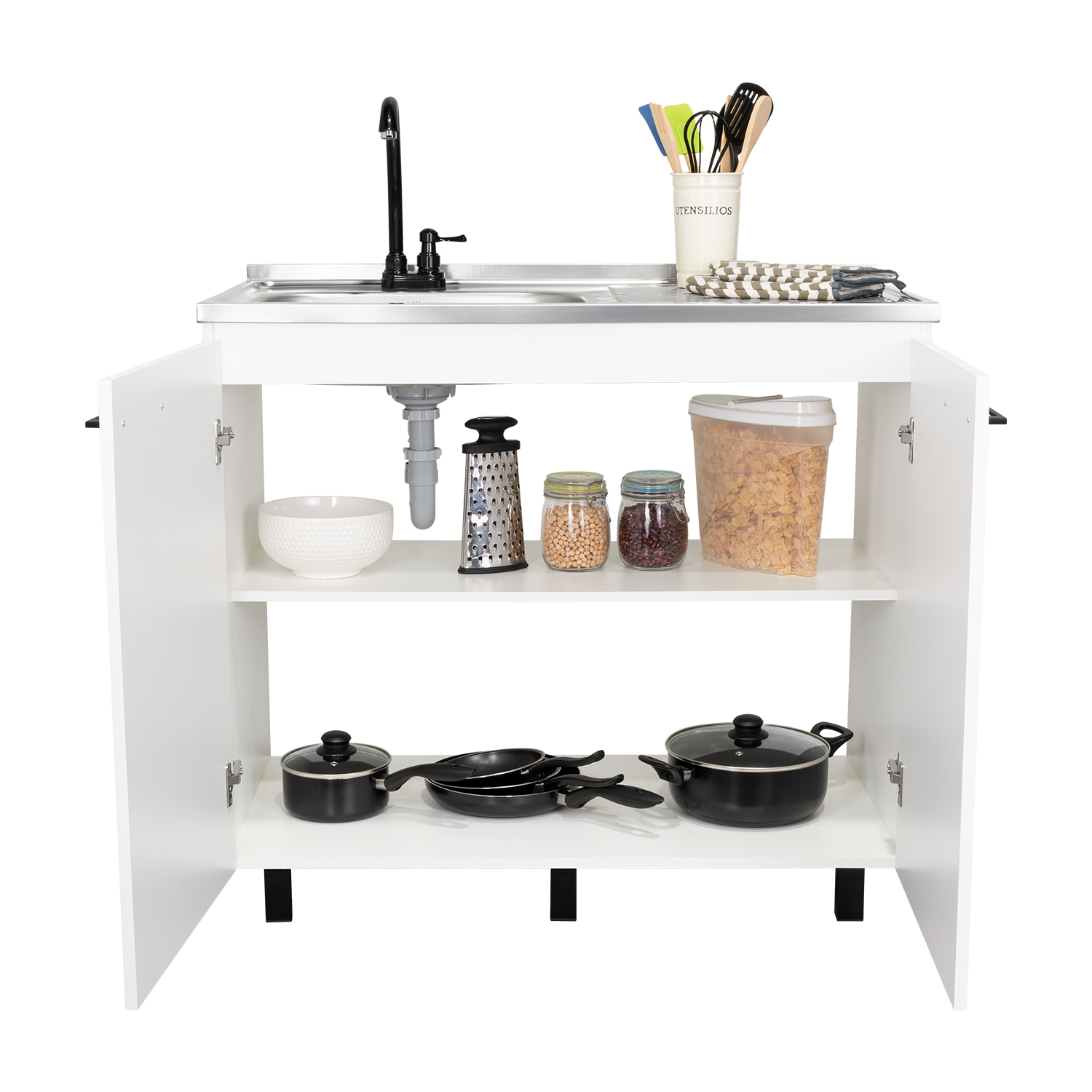White Particle Board Utility Sink Cabinet for Kitchen Storage