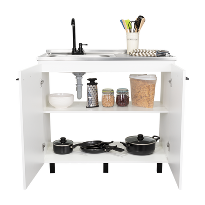 White Particle Board Utility Sink Cabinet for Kitchen Storage