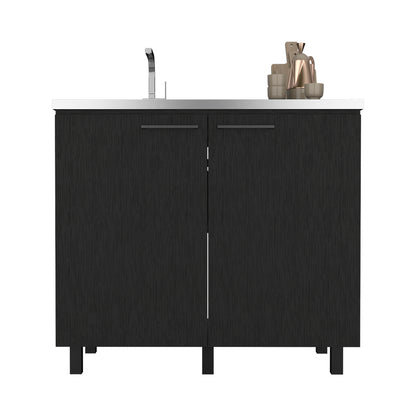 Burwood Utility Sink Cabinet - Black Particle Board Kitchen Storage