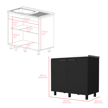Burwood Utility Sink Cabinet - Black Particle Board Kitchen Storage