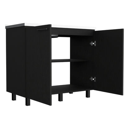 Burwood Utility Sink Cabinet - Black Particle Board Kitchen Storage