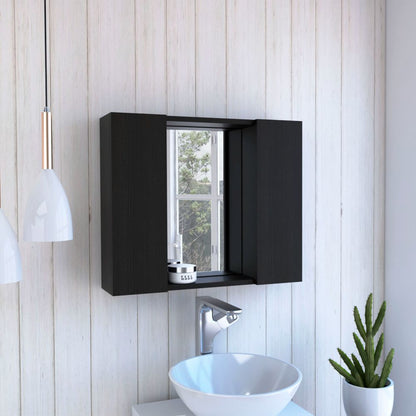 Medicine Double Door Cabinet 19" H, One External Shelf, Black